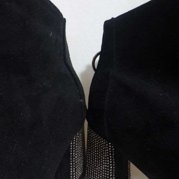 Black suede boots with rhinestones detail on the heel and on the zip pull charm - Picture 12 of 14